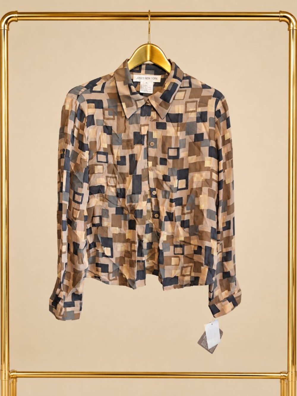 NWT Vintage 100% Silk Jones New York Sandwashed Origami Geometric Blouse Fall 6
